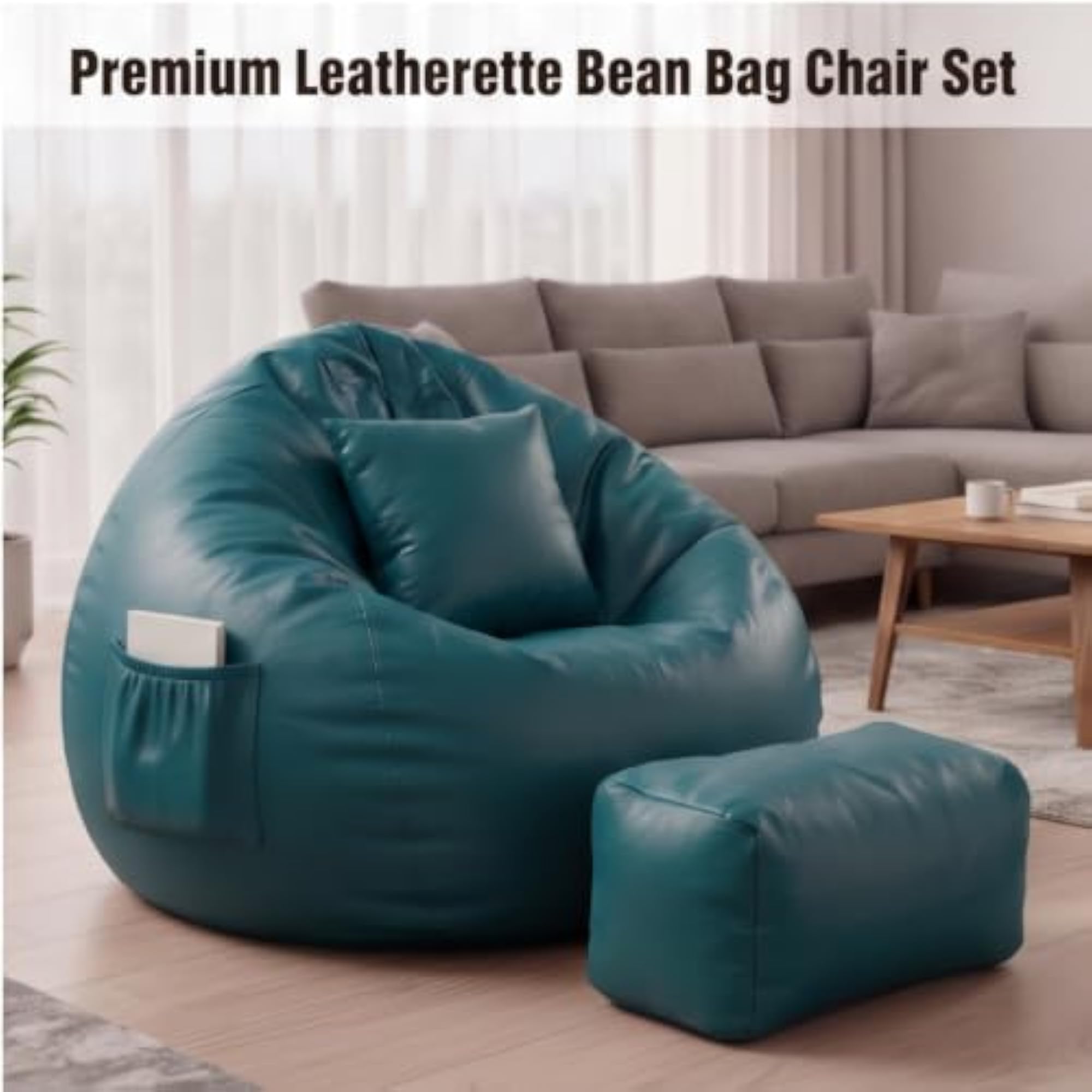 5XL Bean Bag Combo with Unique Footrest & Cushion, Filled
