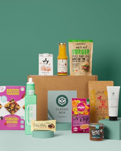 Vegan Box Geschenkbox Classic vegane Lebensmittel vegane Kosmetik Snacks Süßigkeiten mit mind. 9 Produkten
