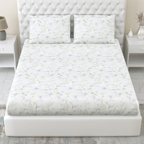 Image of Haus & Kinder Bedsheet King Size 300 TC Tencel King Size Bedsheet Cotton, Fitted Bedsheet for Kind Size Bed Silky-Soft (108x108 Inches) - Bloomea