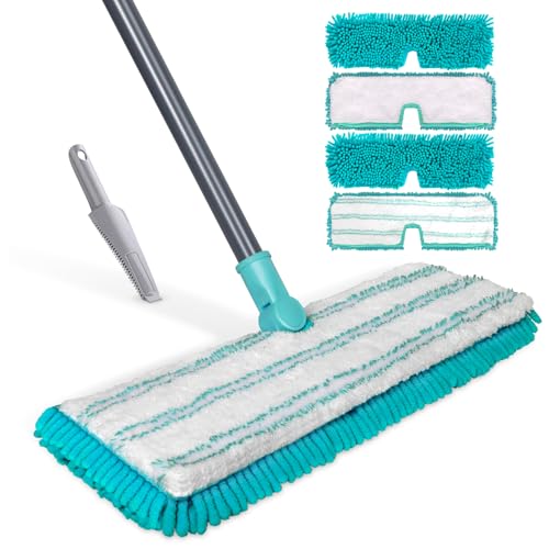 Masthome Microfiber Floor Mop, Double-Sided Flat Mop with 4pcs Washable Pads and Adjustable Handle, Wet Dry Dust Mops for Hardwood Laminate Tile Floor Cleaning