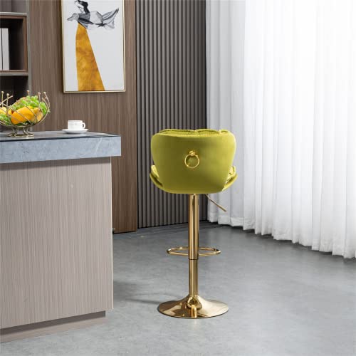 Szlizccc Set Of 2 Modern Swivel Pub Height Barstool, High Dining Chair With Velvet Seat, Backrest, Armless Hydraulic Counter Stool, Gold Base Island Stool-Green #TOP1