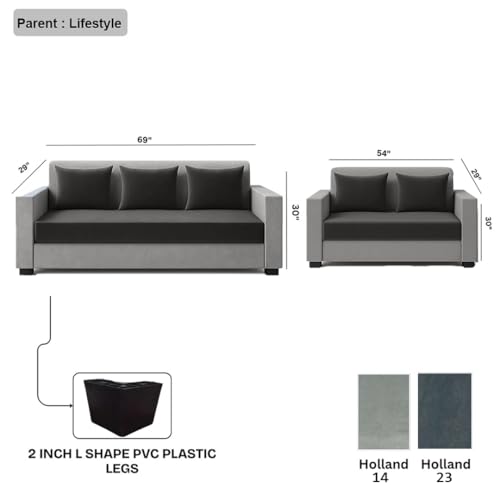 Image of FURNY Lexon 5 Seater Fabric 3+2 Sofa Set (Dark Grey-Light Grey) Premium Velvet Finish | Durable & Comfortable | Ideal for Living Room