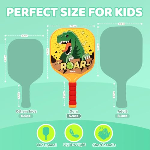 Image of Joycat Kids Pickleball Paddles Set of 2, Lightweight Plastic Cute Pickleball Paddles with Small Grip, 2 Pickleballs, 1 Drawstring Bag,Indoor Outdoor Sport Gift for Kids,Beginner