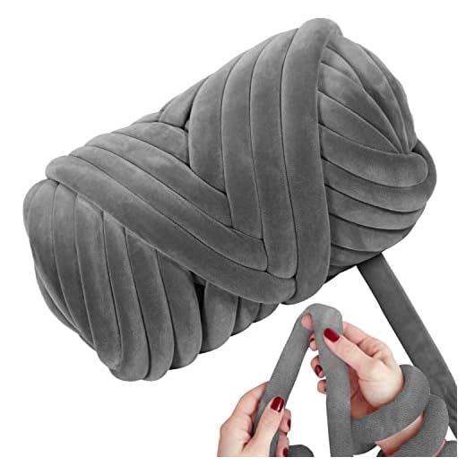 TUCO DEALS Ultra Soft 2.2 LBS (1kg) Chunky Yarn for Hand Knitting, Lush Velvet Fabric Tube Yarn to Make Handbags, Pillows, Blankets, Crafts (Dark Grey)