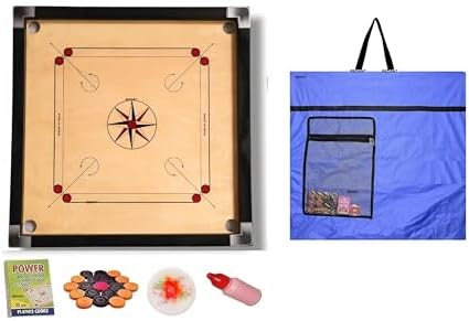 Superior Matte Finish Practice Carrom Board for Serious Professional Practice with Coins Striker and Powder Black (32 inch with Blue Cover Classic)