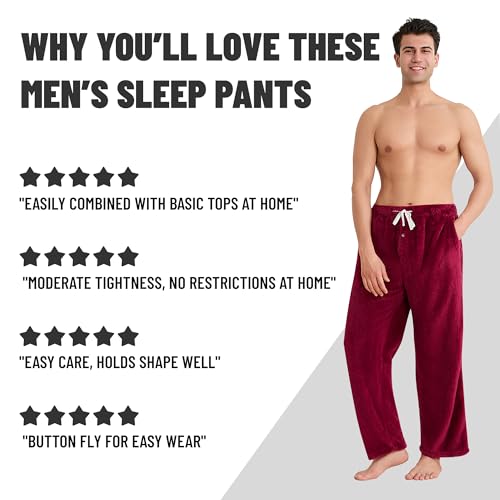 Mens Fleece Soft Pajama Bottoms Warm Lightweight Lounge Sleep Pants with Pockets and Button Fly3
