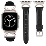 コンパチブル Apple Watchバンド アップルウォッチベルト レザー 本革製 レディース 蒸れない 長さ調整 41/40/38/42mm おしゃれ 高級レザーバンド Apple Watch Ultra2/Ultra/S10/9/8/7/6/5/4/SE2/SEに対応 柔らかい 入学/誕生日/バレンタインデープレゼント【ブラック+スタ-ライト】