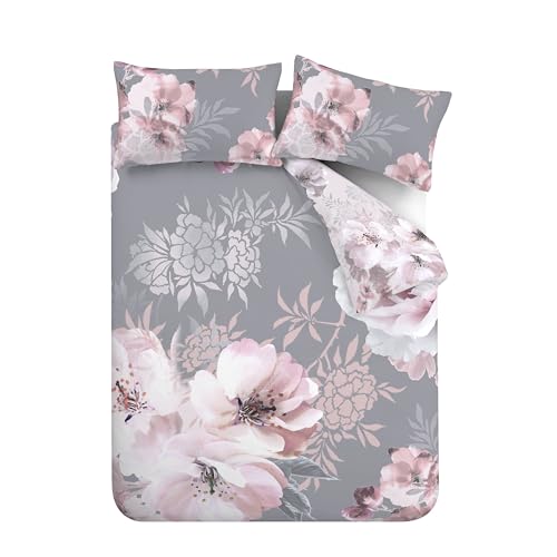Catherine Lansfield Dramatic Floral Easy Care King Duvet Set Grey - Image 5