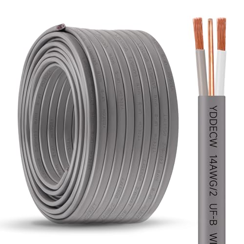 YDDECW 14/2 UF-B Wire - 100FT 100% Pure Copper 14AWG 2 Connector Direct Burial Electrical Cable 14 Gauge for Underground Feeder Wet or Corrosive Locations Indoor & Outdoor etc