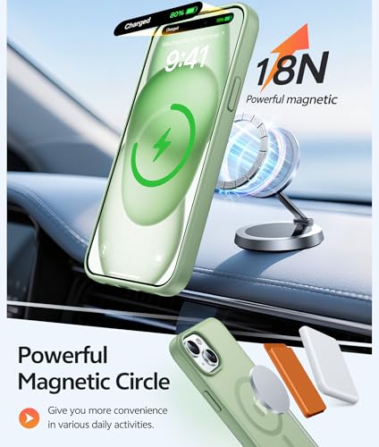 Image of FNTCASE for iPhone 15 Case: for iPhone 14 Case & iPhone 13 Case [Compatible with Magsafe] Translucent Matte Cases with [Screen Protector] Military Grade Shockproof Protective Phone Cover - Light Moss