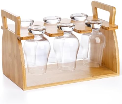 Jucoan Bamboo Whiskey Glass Rack, 6 Slots Whisky Tasting Glass Holder Carrier Drying Rack, Glasses not Included, No Assembly Required
