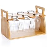 Jucoan Bamboo Whiskey Glass Rack, 6 Slots Whisky Tasting Glass Holder Carrier Drying Rack, Glasses not Included, No Assembly Required