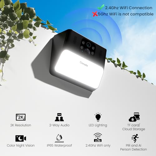 Image of Cinnado Outdoor Camera Wireless-2.4G 2K Solar Wall Light Cameras for Home Security with AI Motion Detection, Waterproof,Motion Activated Light, Siren Cloud /SD Storage, Compatible with Alexa,S2