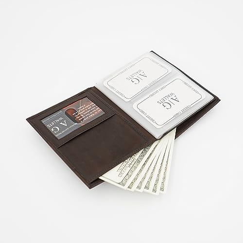 Image of Men's Hipster Wallet, Up to 24 Cards, Leather Bifold Organizer, Brown | 12 Built-In Card & Photo Sleeves | Flip-Through Organization | 2 ID Windows | Full-Length Bill Compartment | RFID Blocking
