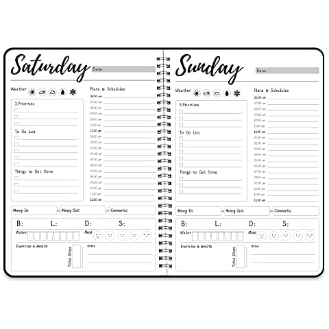 Work Planner,Daily & Weekly Spiral Planner with Hourly Schedules, To Do List, Tasks, Expense tracker, Undated 7 Days Planner Start Anytime, Flexible PVC Waterproof Cover, 10x7.3 inches Cover