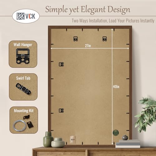 Image of VCK 27x40 Poster Frame Solid Wood brown 3 Pack Picture Frames 27 x 40 Inches with Wall Mounting Hanging