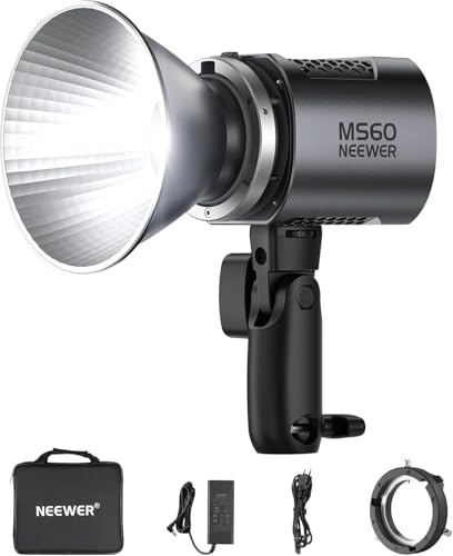 MS60 Luce Video LED con Controllo Illuminazione a Uscita Continua Mini COB 65W 5600K CRI 98+ 9 Effetti Dimmerazione PWM 0-100% Adattatore ad Attacco Bowens