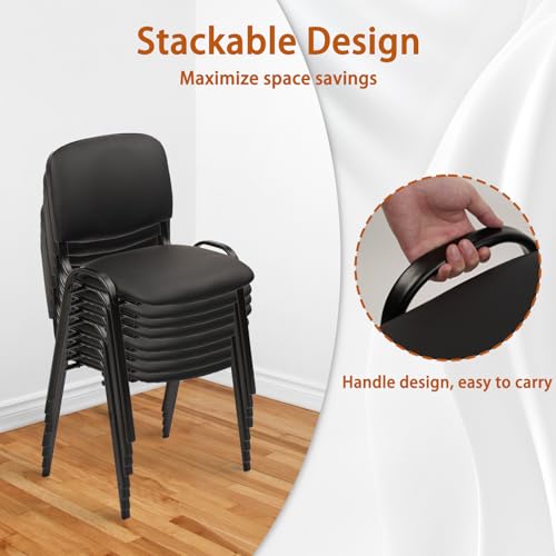 Image of CLATINA Stacking Conference Room Chairs No Wheels, PU Leather Waiting Room Chair Armless Stackable Office Guest Chair with Metal Frames for Reception Lobby Side Training School, Black Set of 10