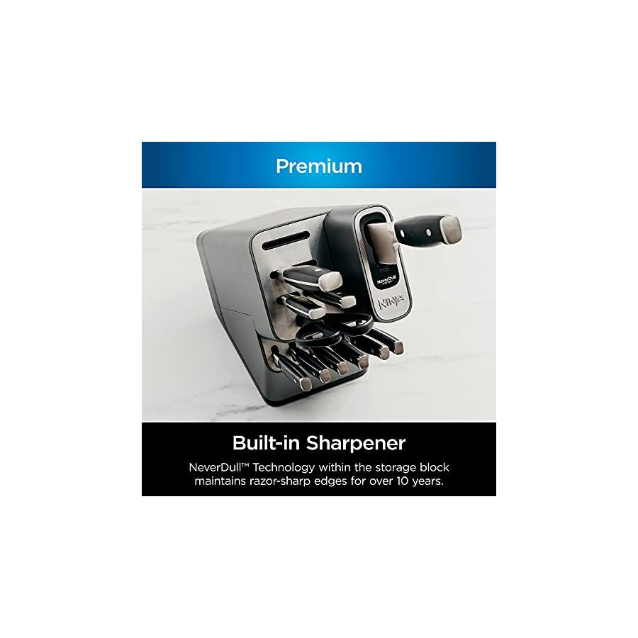 Ninja K32009 Foodi NeverDull Premium Knife System, 9 Piece Knife Block Set with Built-in Sharpener, German Stainless Steel Knives, Black