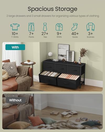 SONGMICS Dresser for Bedroom, Chest of Drawers, Steel, MDF, 5 Non-Woven Fabric Drawers, Storage Organizer Unit, Closet, Entryway, Ink Black and Ebony Black ULGS322B01S - Image 5