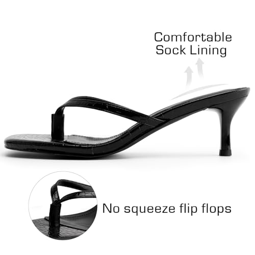 DREAMCIA Square Toe Thong Heeled Sandals Stiletto Slip On Kitten Slingback Flip Flop Heels Slides Summer3