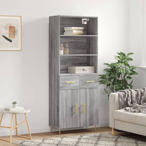 SKTQYQO Aparador gris Sonoma de madera multicapa con puertas y estante, mueble para salón y entrada, 69,5 x 34 x 180 cm, diseño moderno y estructura estable con patas de metal