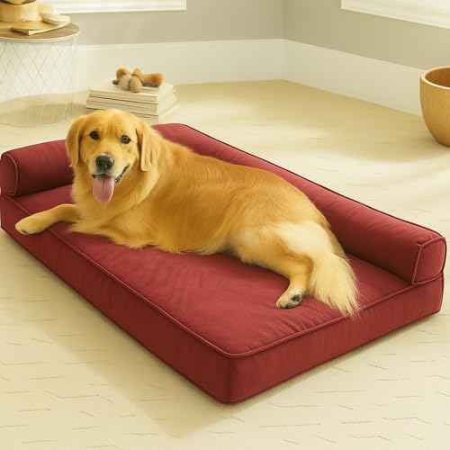 Image of gorgeous Dog Beds Memory Foam Orthopadic Large Bed Waterproof Layer for Labrador, Bulldog, Retriever, Poodle, Large Breed Dogbed (Maroon, 36x27x4)