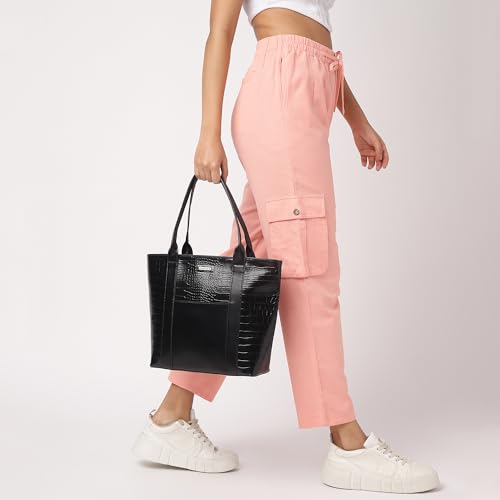 Image of Fastrack Chic Textured Tote Bag for Women | Stylish Casual Bag for Ladies, Women, Girls | Trendy Everyday College Bag Made of Faux Leather