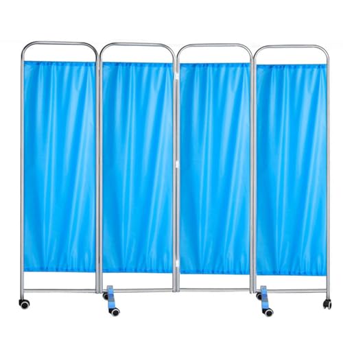 4 Panel Medical Privacy Partition, Folding Rolling Privacy Screen, Medical Privacy Screen On Wheels, 6ft Tall Foldable Room Divider Temporary Fence for Clinic/Patient/Exam Room,Blue