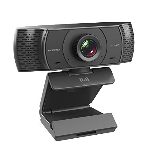 MOERTEK MC920 Webcam with Microphone & Privacy Cover, HD 1080P Webcam Without Distortion, PC Laptop USB Web Camera Streaming Webcam