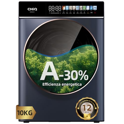 CHiQ CW106581AX Lave linge, 10 kg, classe A-30%, moteur Inverter BLDC, 1400 tr/min, 12 cycles de lavage, traitement vapeur, lavage en un seul clic, écran...
