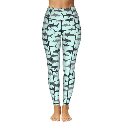 Pantalones de yoga con estampado de tiburón y bolsillos para fitness 2