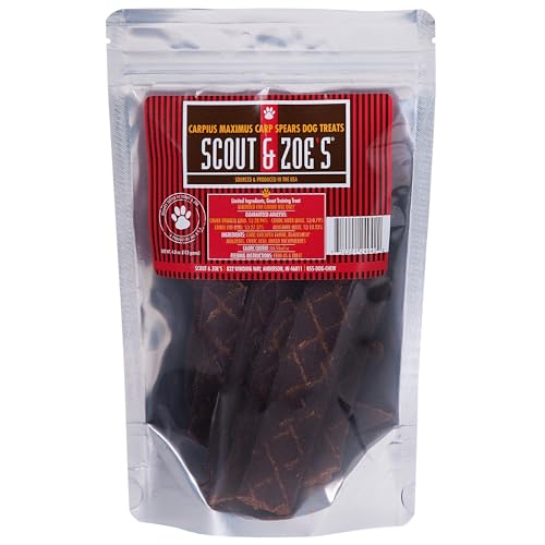 Scout and Zoe's Carp Spears Dog Treats Made in USA All Natural Smoked Fish Jerky Rich in Omega 3 Fatty Acids Supports Skin Coat and Overall Health Safe Mercury Free Crunchy Seafood Treat for All Dogs