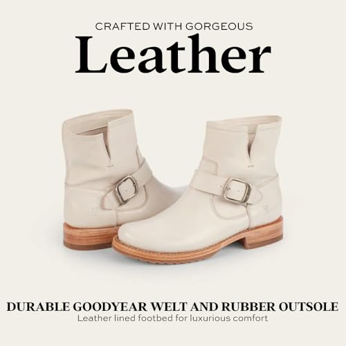 Image of Frye 5 inch Veronica Booties for Women - Full-Grain Brush-Off Leather with Antique Metal Hardware and Rubber Outsole, Genuine Stitch Welt Construction