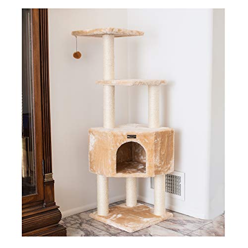 Torre para gatos 3 niveles madera real beige 48 pulg miniatura 3