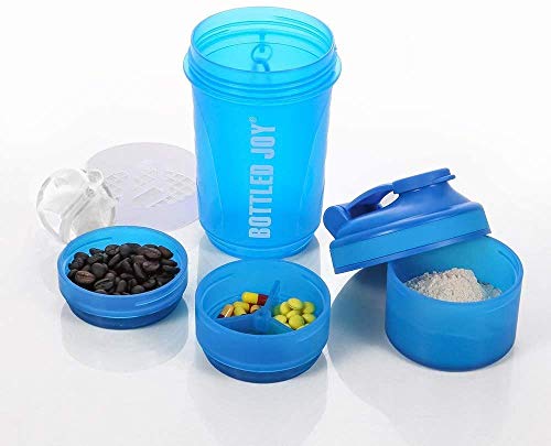Shaker Bottle with Protein Storage 600ML Protein Shaker Bottle with Ball 20oz Shaker Bottle for Adults Travel Cup with Storage Boxes BPA-Free Water Bottle Portable Shaker Mixer Bottle for Indoor and Outdoor Fitness…