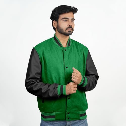 Image of Men's Fashion Varsity Jacket Causal Slim Fit Wool Letterman Baseball Bomber Jackets