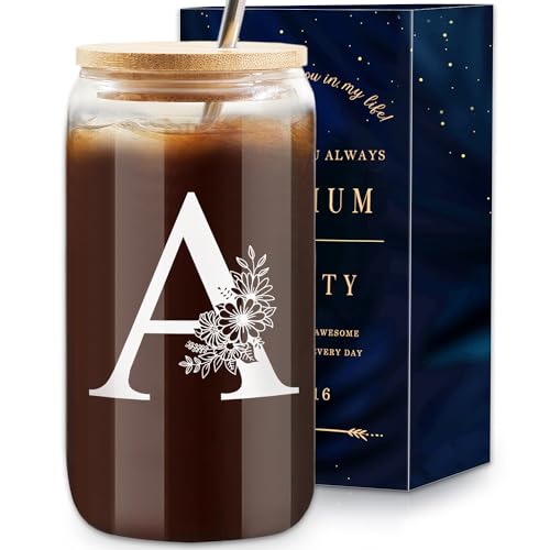 Initial-Glass-Cup-16oz-Monogrammed-Gifts-for-Women-Glass-Can-Cup-wBamboo-Lid-StrawPersonalized-Valentines-Mother-Day-Birthday-Gifts-for-Women-Mom-Wife-Girlfriend-Sister-Friends-A