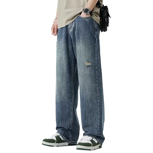 Mens Straight Leg Jeans Mens Baggy Jeans Wide Leg Jean Men Men Baggy Ripped Jean Distressed Skateboard Denim Pants