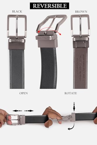 Image of Louis Philippe Men's 100% Italian Leather Brush Gun Metal Buckle Formal Reversible Belt