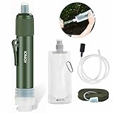 Wasserfilter Outdoor 3000L Mini Tragbarer Camping Wasseraufbereitung Entfernt 99.99% Bakterien, mit Stroh und Aufbewahrungstasche, Notfall Survival Gear für Wandern Trekking Reisen Notbereitschaft