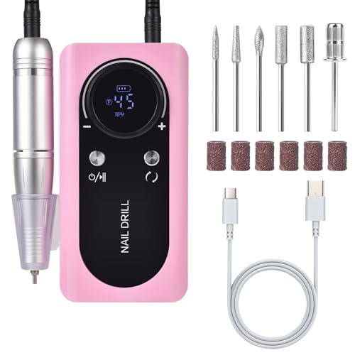 Torno eléctrico para uñas recargable y portátil con brocas y bandas de lijado para manicura
