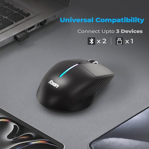 Image of Foxin Voltra Wireless Bluetooth Mouse, Dual Mode (Bluetooth 5.3 + 2.4GHz), USB-C Rechargeable, Up to 25+ Days Battery, Up to 3200 DPI, 6 Buttons, RGB Lighting, Ergonomic Mouse for PC, Laptop