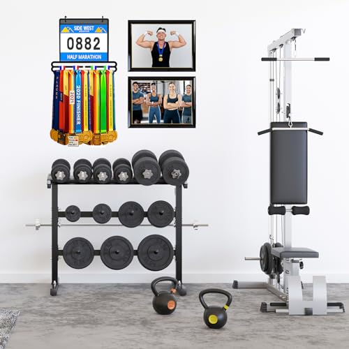 GOLDGE Race Medal Display Wall Hanger, Marathon Medal Display, Metal Race Bib and Medal Hanger, Wall Mounted Black Running Rack Holder-Over 40 Medals & 20 Bibs, Gifts for Runner, Athletes by GOLDGE - Used condition - Image 6