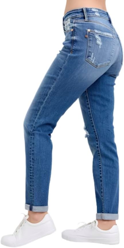 Judy Blue Mid Rise Button Fly Boyfriend Jeans- Ivory Gem - Image 2