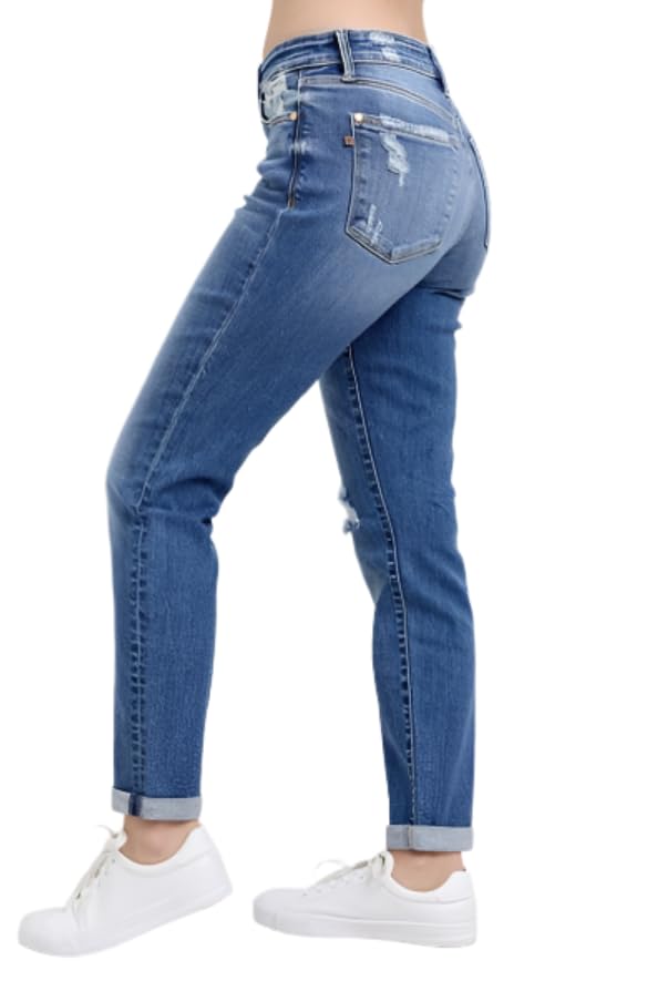 Judy Blue Mid Rise Button Fly Boyfriend Jeans- Ivory Gem2