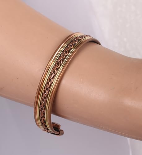 Image of Touchstone copper bracelets | gift for men women |adjustable 100% pure solid real magnetic jewelry | handmade bracelet set combo | rope braided tibetan bangles.