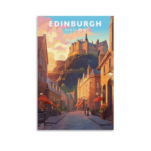 Jdjdu Affiche vintage de voyage d'Édimbourg en Écosse Cadeau Décoration murale Poster Toile Art Poster