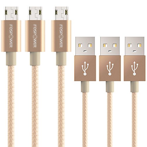 REVERSIBLE Micro USB Cable (3 FT, 3 Packs), FosPower [Nylon Braided | Full