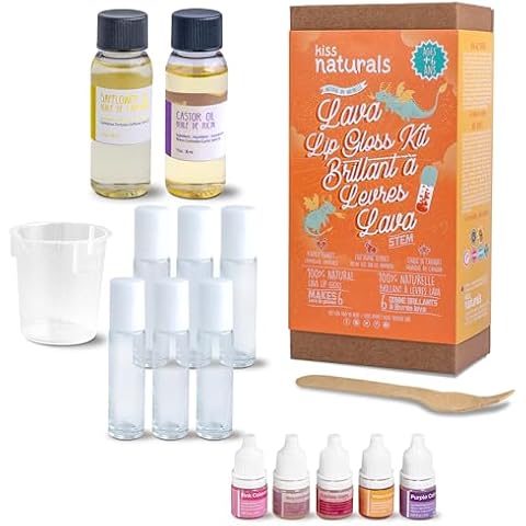 Kiss Naturals - Lava Lip Gloss Kit - With Organic Castor Oil, Safflower Oil, Coconut Oil - STEM DIY Science Kit - Make 6 Lip Gloss - 2 Natural Flavors - Birthday, Holiday, Party Gift for Girls Cover